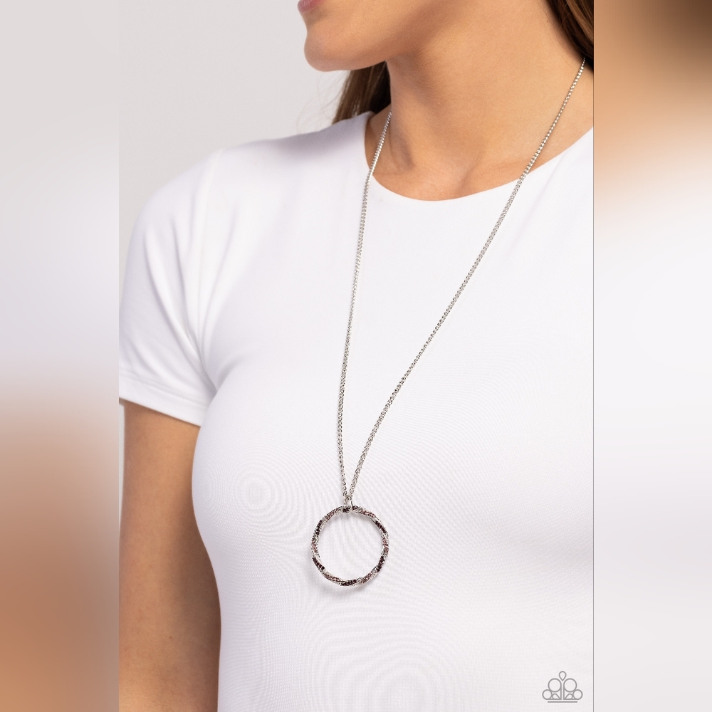 Silver & Purple Circle Pendant Necklace Set